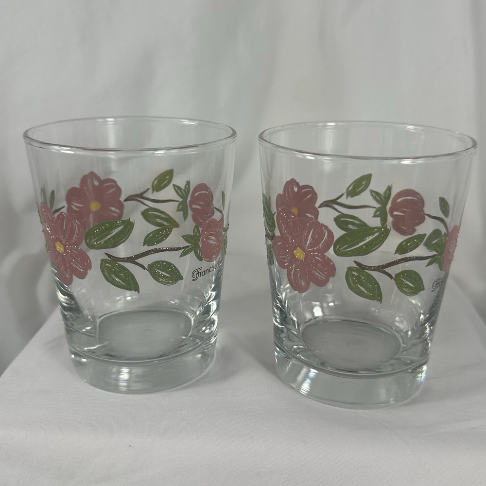 2 Franciscan Desert Rose Glass Hand Painted Tiffin Vintage 2 Set‎ Juice Rocks